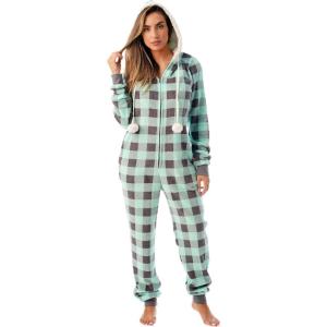 Just Love Adult Onesie Pajamas(Mint Buffalo Plaid)