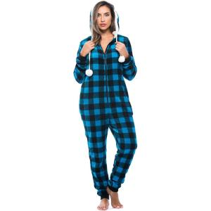 Just Love Adult Onesie Pajamas(Turquoise Buffalo Plaid)