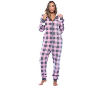 Just Love Buffalo Plaid Adult Onesie(Pink Buffalo Plaid)