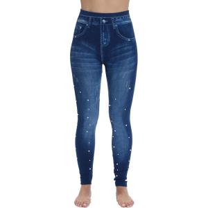 Just Love Denim Wash Leggings for Women(Blue Basic With Pearls)