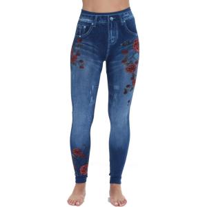 Just Love Denim Wash Leggings for Women(Blue Floral)