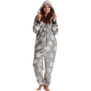 Just Love Ladies Embossed Plush Adult Onesie(Shaggy Snowflake – Grey)