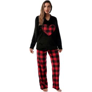 Just Love Plush Pajama Sets for Women(Black – Buffalo Plaid)