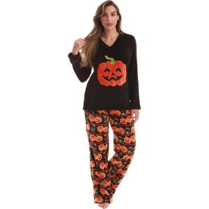 Just Love Plush Pajama Sets for Women(Black – Pumpkin)