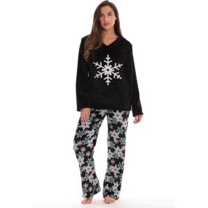 Just Love Plush Pajama Sets for Women(Black – Winter Snowflake)