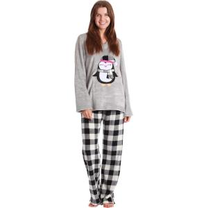 Just Love Plush Pajama Sets for Women(Buffalo Plaid Penguin)