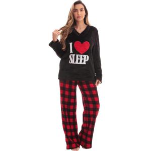 Just Love Plush Pajama Sets for Women(Buffalo Plaid Red Black – I Heart Sleep)