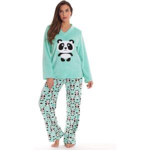 Just Love Plush Pajama Sets for Women(Green – Panda Jam)