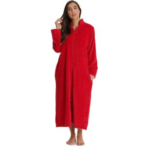 Just Love Plush Zipper Lounger Solid Robe(Red)