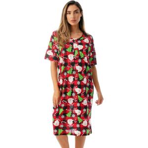 Just Love Short Sleeve Nightgown Sleep Dress for Women(Black – Buffalo Plaid Christmas)