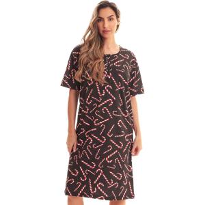 Just Love Short Sleeve Nightgown Sleep Dress for Women(Black – Candy Cane)