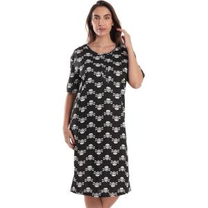 Just Love Short Sleeve Nightgown Sleep Dress for Women(Black – Skull Crossbones)