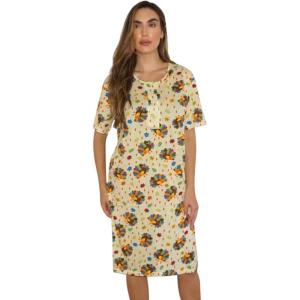 Just Love Short Sleeve Nightgown Sleep Dress for Women(Tan – Autumn Turkeys)