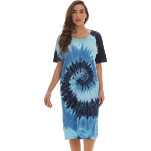 Just Love Short Sleeve Tie Dye Nightgown for Women(Tie Dye Blue Swirl)
