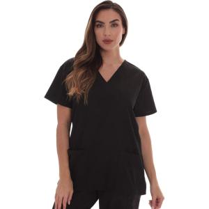 Just Love Solid Scrub Top for Women with Pockets and V-Neck(Black)