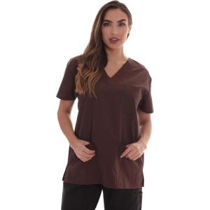 Just Love Solid Scrub Top for Women with Pockets and V-Neck(Chocolate)