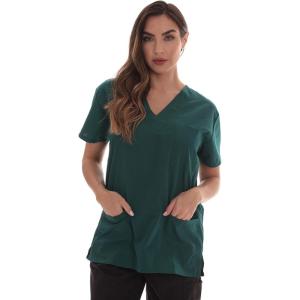 Just Love Solid Scrub Top for Women with Pockets and V-Neck(Dark Green)