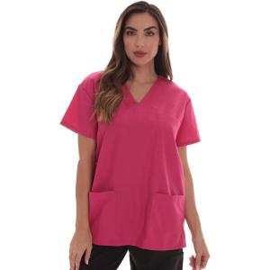 Just Love Solid Scrub Top for Women with Pockets and V-Neck(Fuchsia)