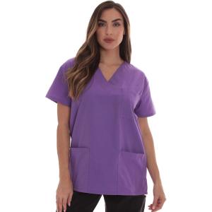 Just Love Solid Scrub Top for Women with Pockets and V-Neck(Purple)