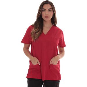 Just Love Solid Scrub Top for Women with Pockets and V-Neck(Red)