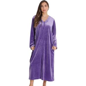 Just Love Stretch Velour Embroidered Zipper Lounger Robe for Women with Pockets(Purple With Tassel Zipper)