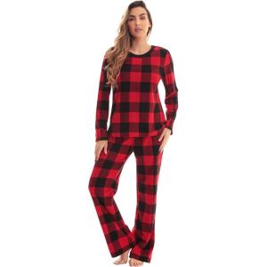 Just Love Thermal Fleece Pajamas for Women(Red Black Buffalo Plaid)
