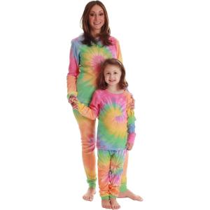 Just Love Tie Dye Mommy and Me Thermal Sets for Women & Children(Tie Dye Pastel Brights)
