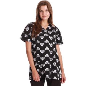 Just Love V-Neck Stretch Top for Women(Stretch Fabric Black – Skull)
