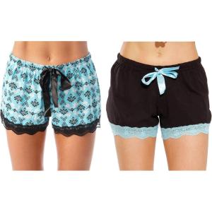 Just Love Womans Shorts(Black – Blue Scroll Damask (Pack of 2))
