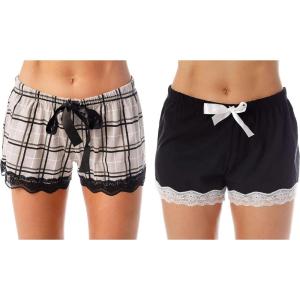 Just Love Womans Shorts(Grey Plaid – Black Solid (Pack of 2))