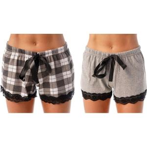 Just Love Womans Shorts(Grey Plaid – Grey Solid (Pack of 2))