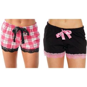 Just Love Womans Shorts(Pink Plaid – Black Solid (Pack of 2))