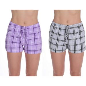 Just Love Womans Shorts(Plaid Purple – Plaid Grey (Pack of 2))