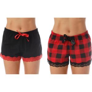 Just Love Womans Shorts(Red Buffalo Plaid – Black Solid (Pack of 2))