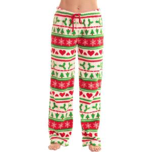 Just Love Women’s – Plush Pajama Pants(White – Mistletoe Fairisle)