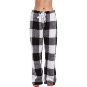 Just Love Women’s Plush Pajama Pants(Big Plaid – White)