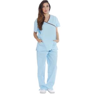 Just Love Women’s Scrub Sets(Aqua With Chocolate Trim)