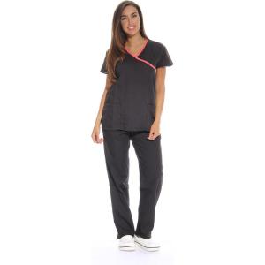 Just Love Women’s Scrub Sets(Black With Coral Trim)