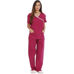 Just Love Women’s Scrub Sets(Burgundy With White Trim)
