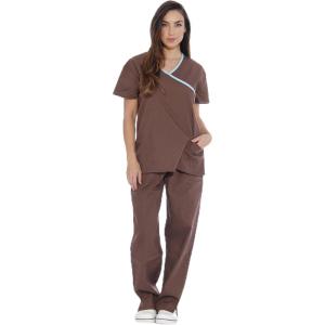 Just Love Women’s Scrub Sets(Chocolate With Aqua Trim)