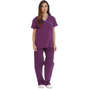 Just Love Women’s Scrub Sets(Eggplant With Royal Blue Trim)