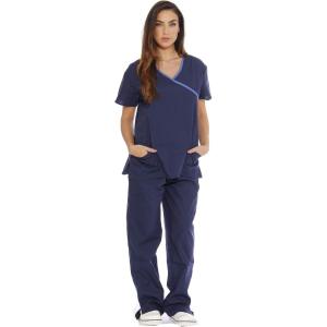 Just Love Women’s Scrub Sets(Navy With Malibu Blue Trim)