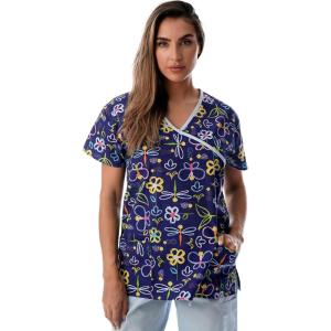 Just Love Women’s Scrub Tops Nursing Scrubs(Navy Butterfly With Blue Trim)