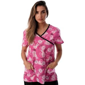 Just Love Women’s Scrub Tops Nursing Scrubs(Pink Cat Meow Black Trim)