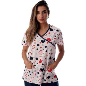 Just Love Women’s Scrub Tops Nursing Scrubs(White Hearts With Blue Trim)