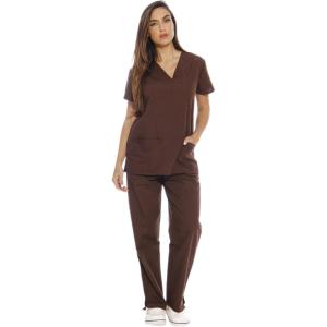 Just Love Women’s Six Pocket Medical Scrubs Set (V-Neck with Cargo Pant)(Chocolate)