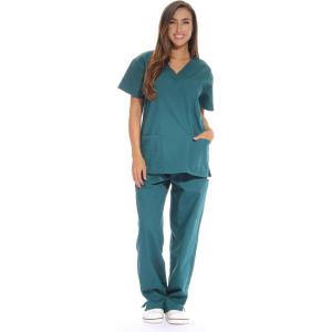 Just Love Women’s Six Pocket Medical Scrubs Set (V-Neck with Cargo Pant)(Dark Green)