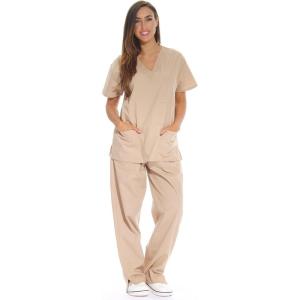 Just Love Women’s Six Pocket Medical Scrubs Set (V-Neck with Cargo Pant)(Khaki)