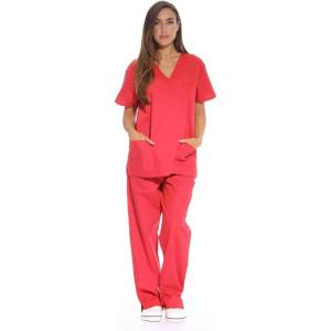 Just Love Women’s Six Pocket Medical Scrubs Set (V-Neck with Cargo Pant)(Red)