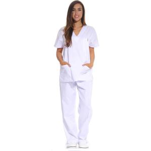 Just Love Women’s Six Pocket Medical Scrubs Set (V-Neck with Cargo Pant)(White)